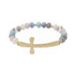 Light Multi Crystal with Gold Cross Stretch Bracelet