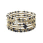 Black Multi Crystal with Gold and Cross Set of 6 Stretch Bracelets