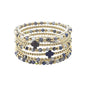 Navy Multi Crystal with Gold and Cross Set of 6 Stretch Bracelets