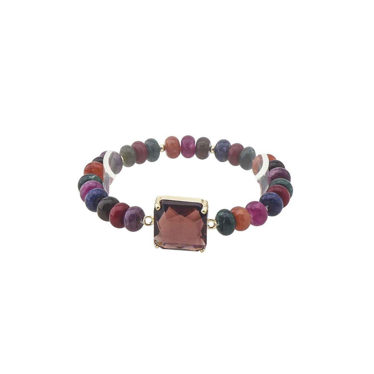 Multi Crystal Bracelet with Brown Square Crystal Stretch Bracelet