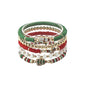 Green, Red, and White Christmas Set of 5 Stretch Bracelet