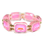 Pink Opal Crystal Rectangle and Gold Stretch Bracelet