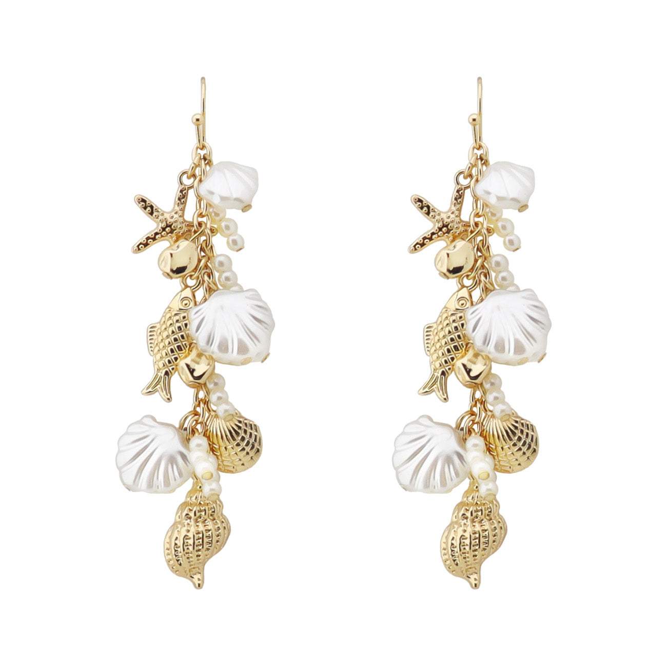 Gold Sealife and Pearl Charm 2" Earring