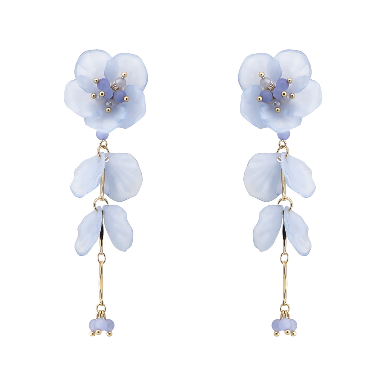 Blue Acrylic Flower with Drop 3" Earring