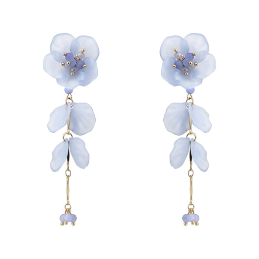 Blue Acrylic Flower with Drop 3" Earring