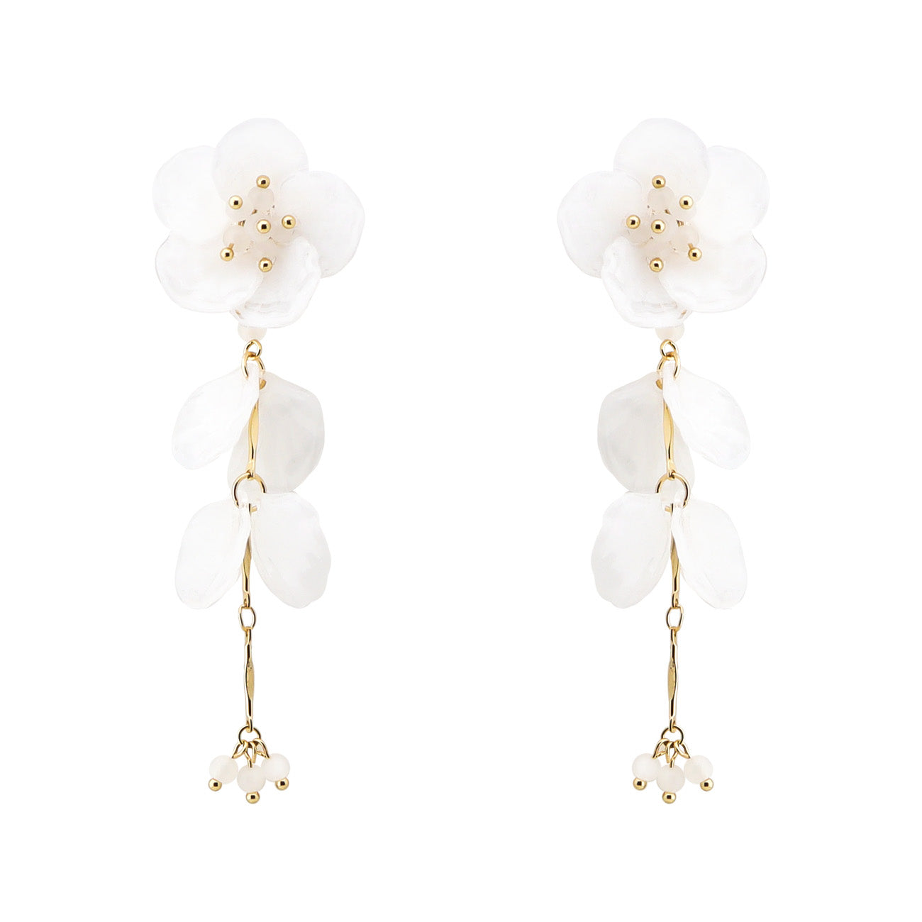 White Acrylic Flower with Drop 3" Earring