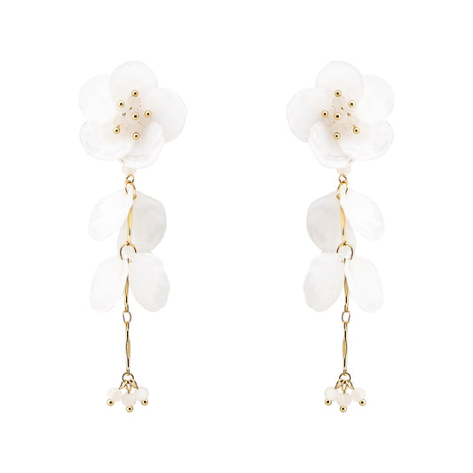 White Acrylic Flower with Drop 3" Earring