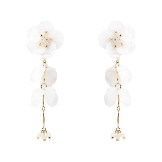White Crystal Flower with Drops 2.5" Earring