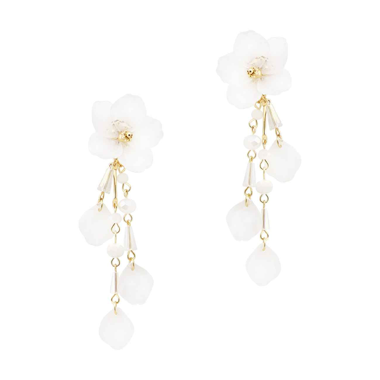 White Crystal Flower with Drops 3" Earring