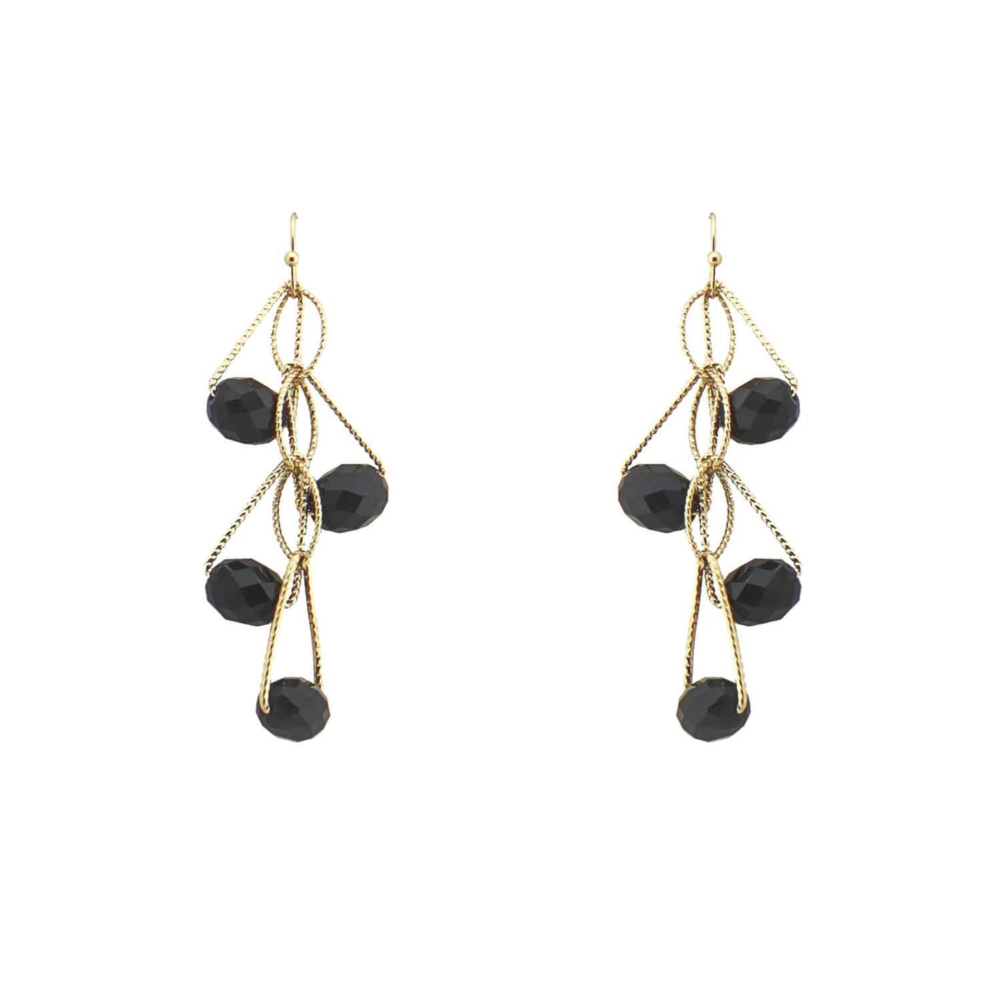 Black Crystal with Gold Wiring 1.5" Earring