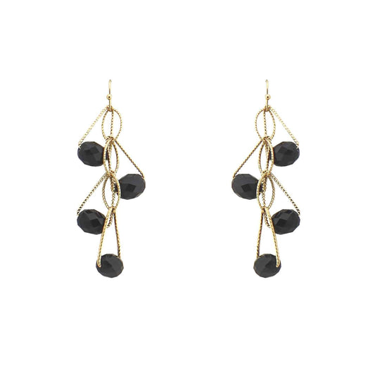 Black Crystal with Gold Wiring 1.5" Earring