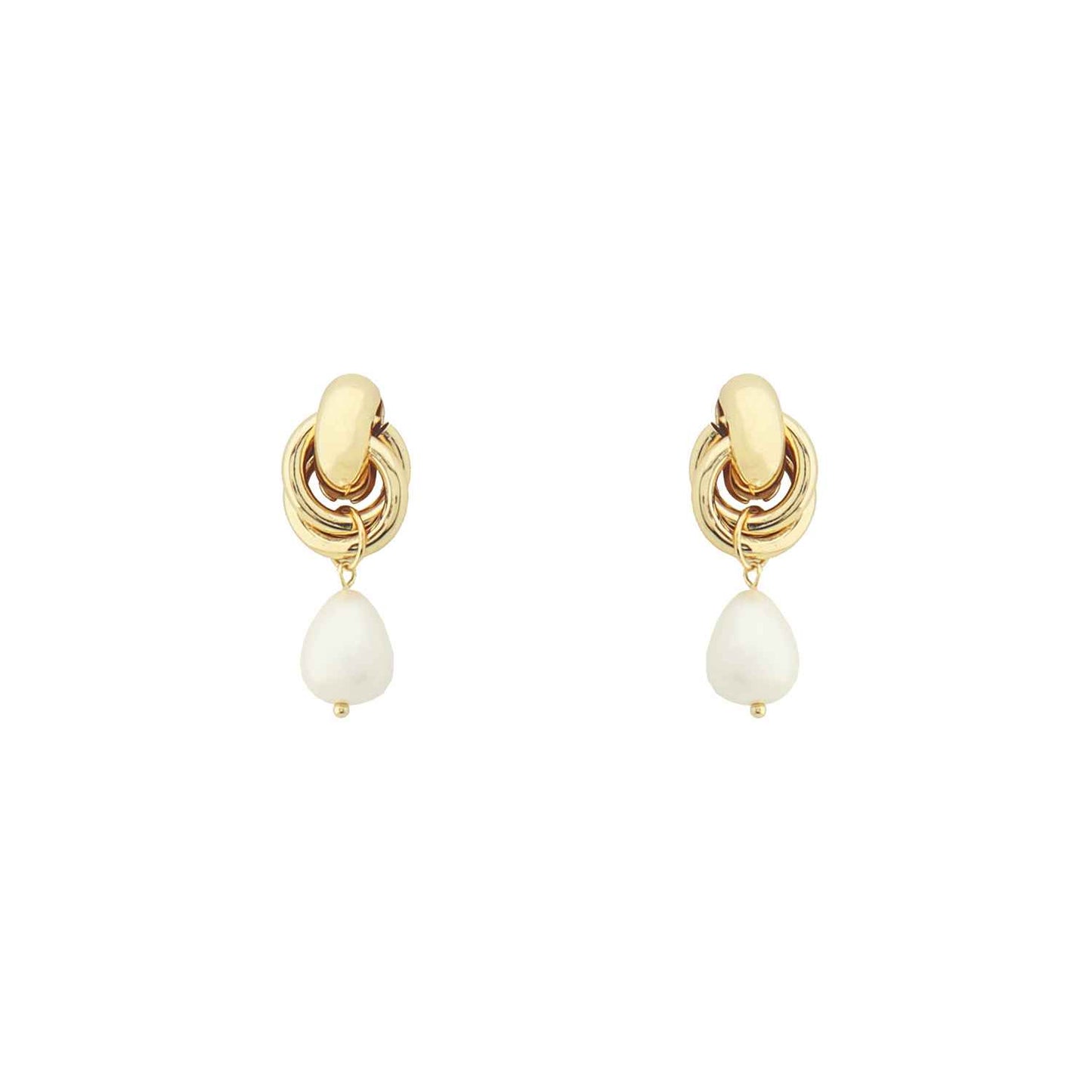 Gold Knotted with Teardrop Pearl 1" Earring
