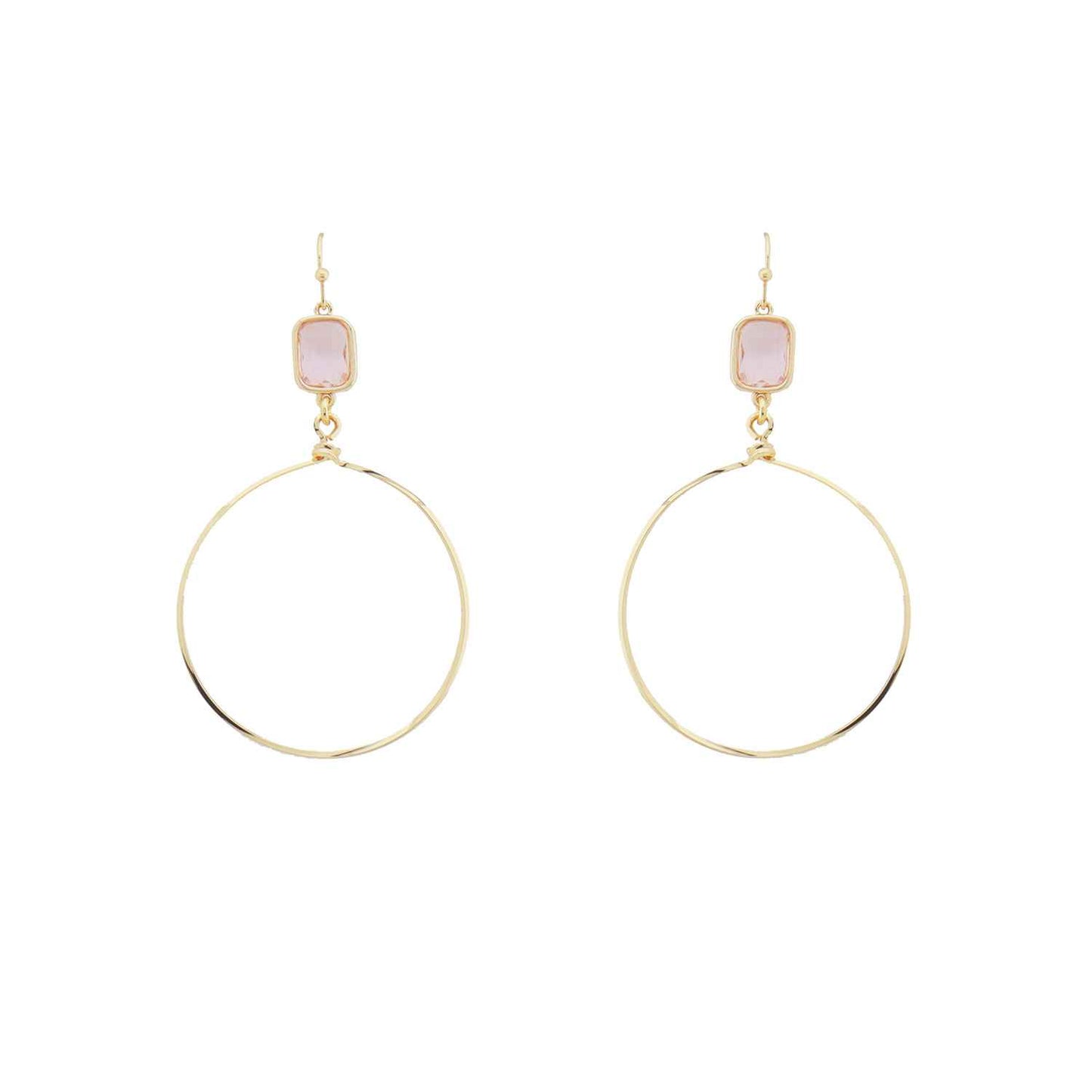 Pink Crystal with Open Gold Circle 2" Earring