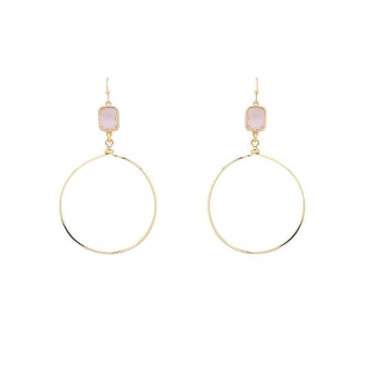Pink Crystal with Open Gold Circle 2" Earring