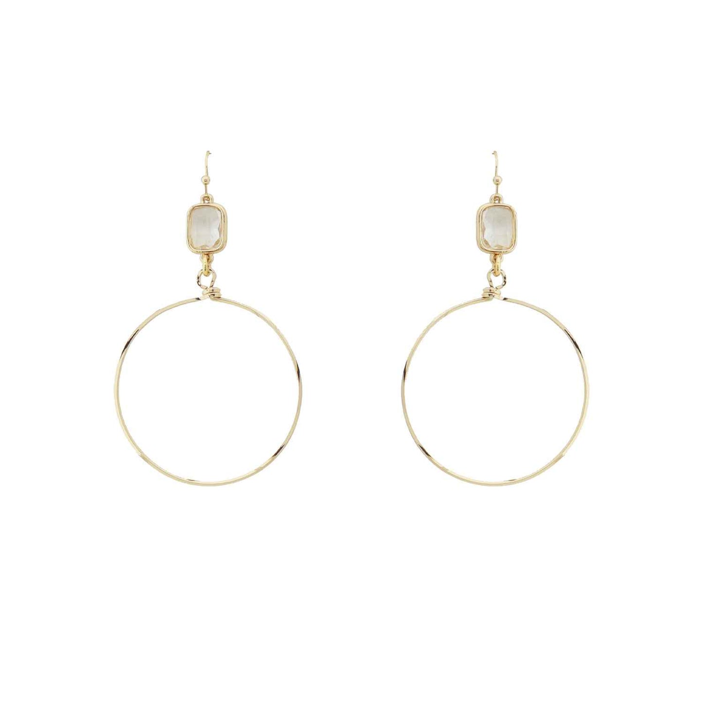 Clear Crystal with Open Gold Circle 2" Earring