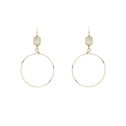 Clear Crystal with Open Gold Circle 2" Earring