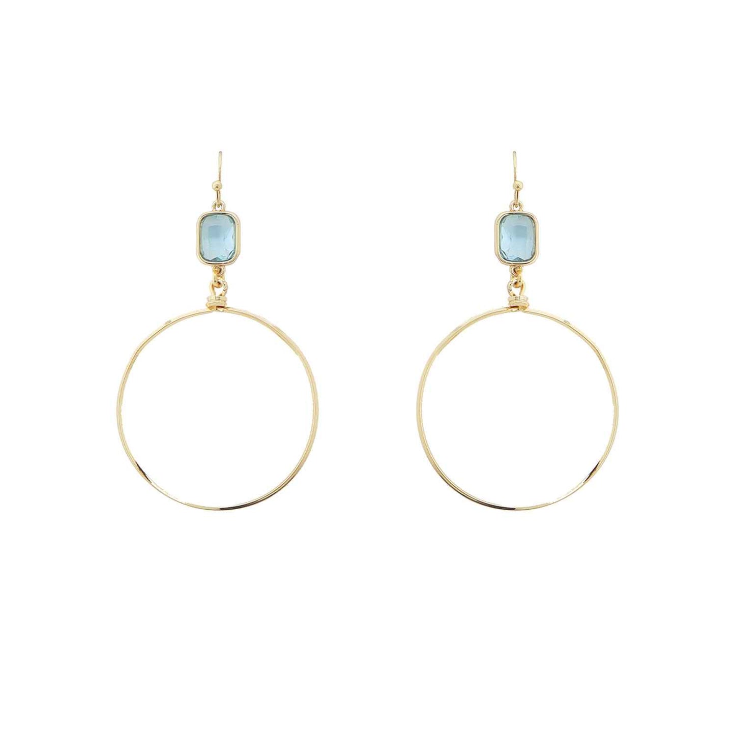 Turquoise Crystal with Open Gold Circle 2" Earring