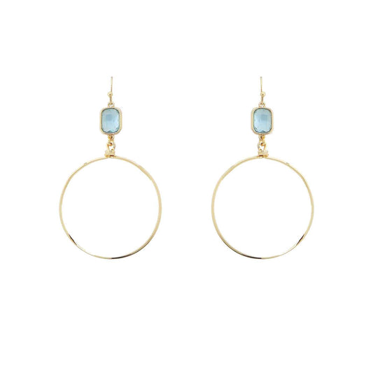 Turquoise Crystal with Open Gold Circle 2" Earring