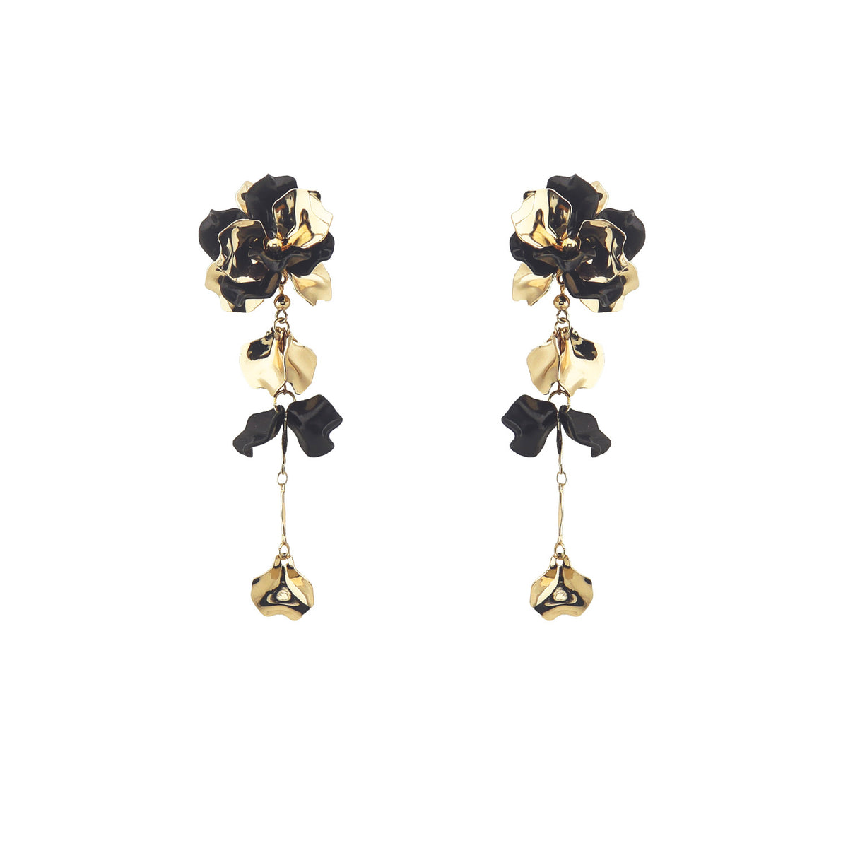 Black Acrylic Flower and Gold 3" Drop Earring