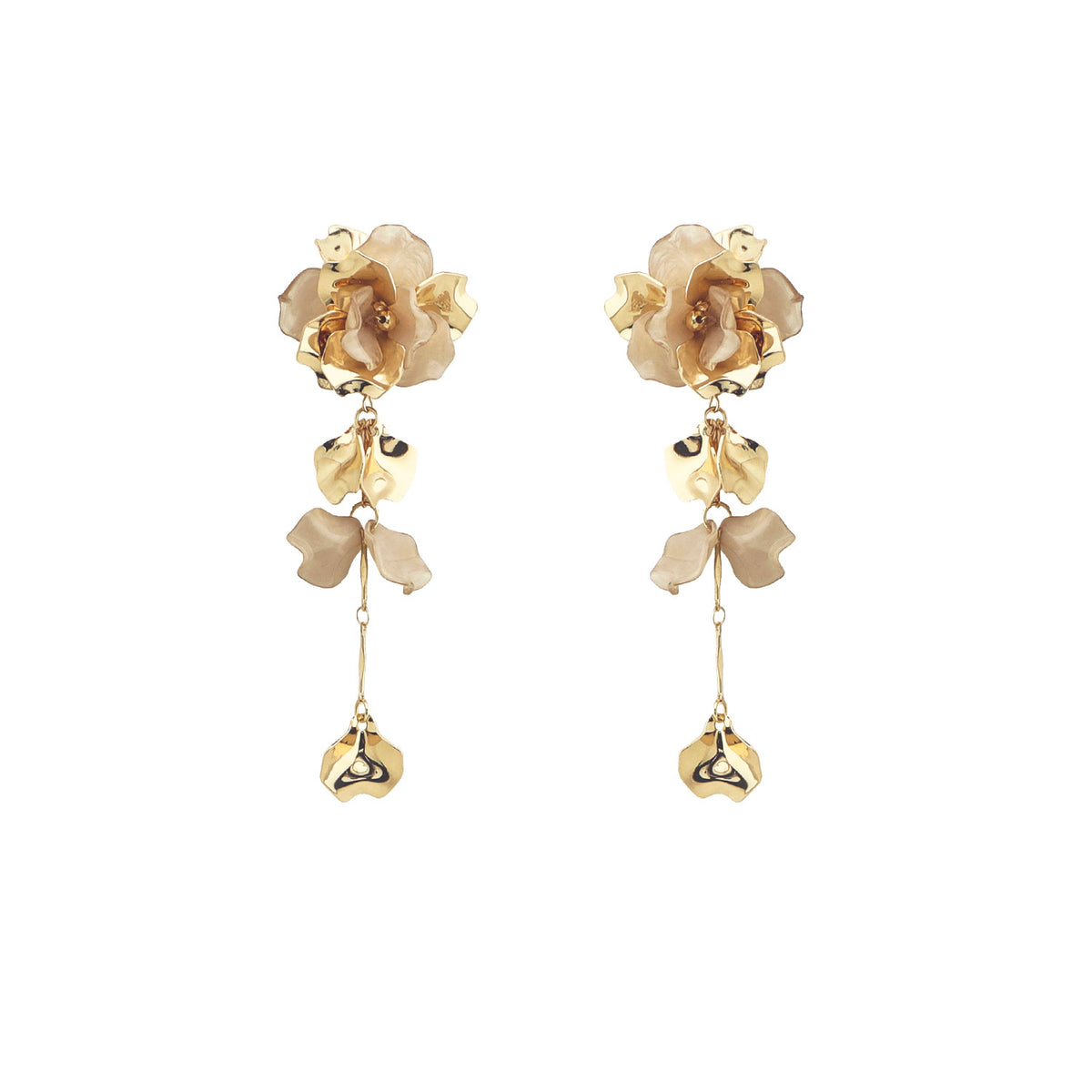 Cream/Brown Acrylic Flower and Gold 3" Drop Earring