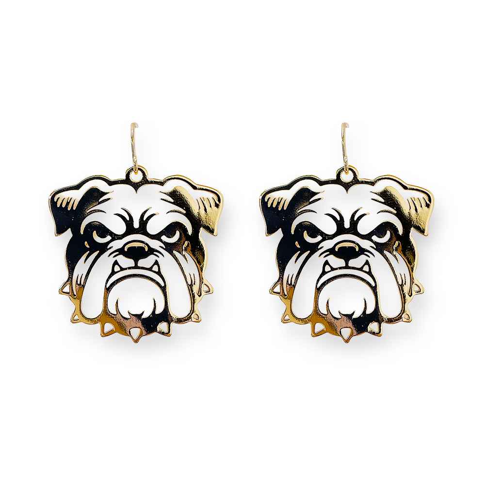 Gold Thin Metal Stamped Bulldog 2" Earring