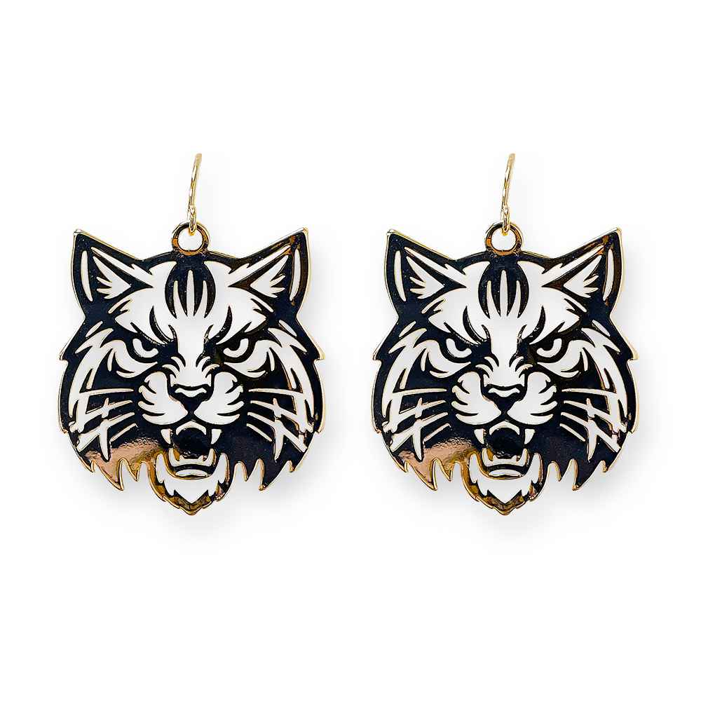 Gold Thin Metal Stamped Wildcat 2" Earring