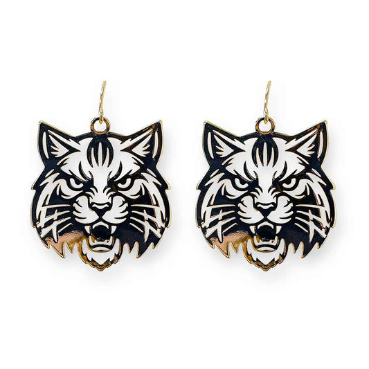 Gold Thin Metal Stamped Wildcat 2" Earring