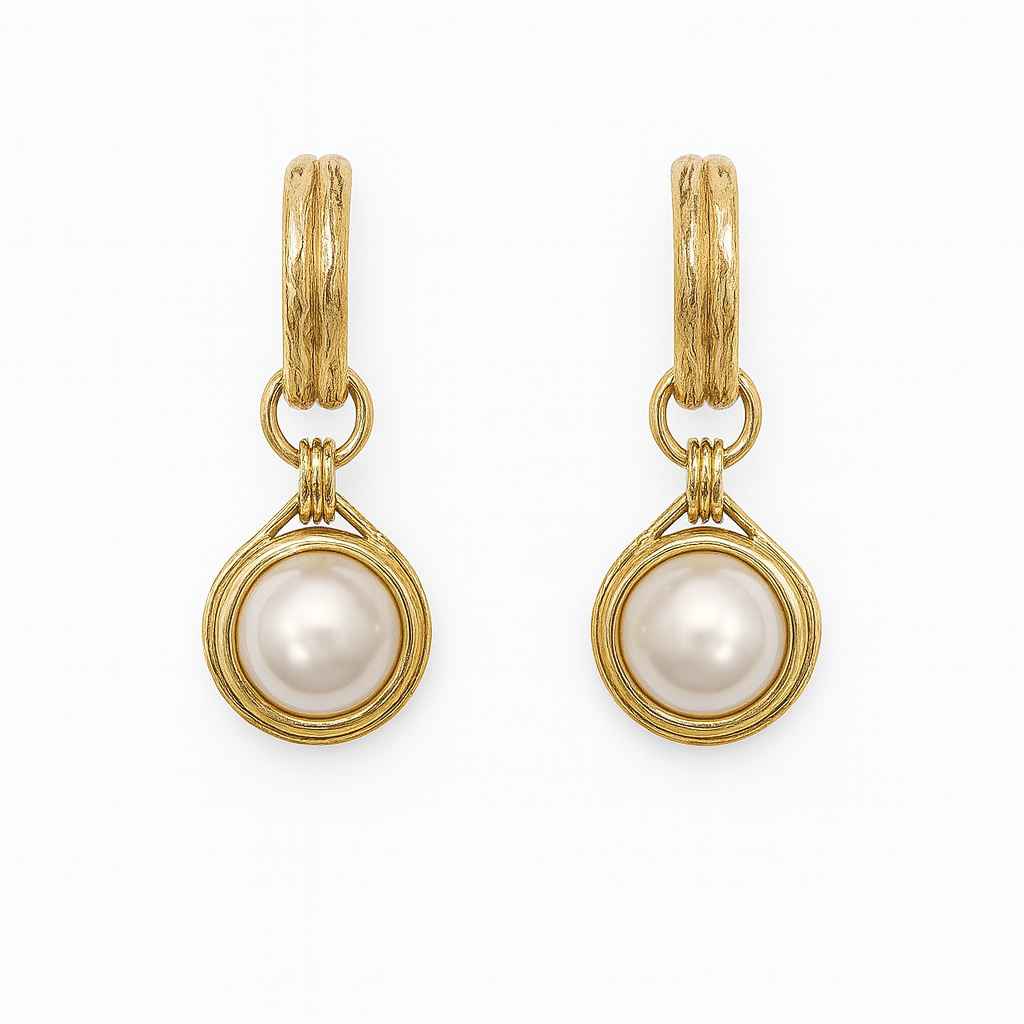 Gold Hoop with Pearl Circle 1.25" Earring