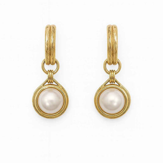 Gold Hoop with Pearl Circle 1.25" Earring