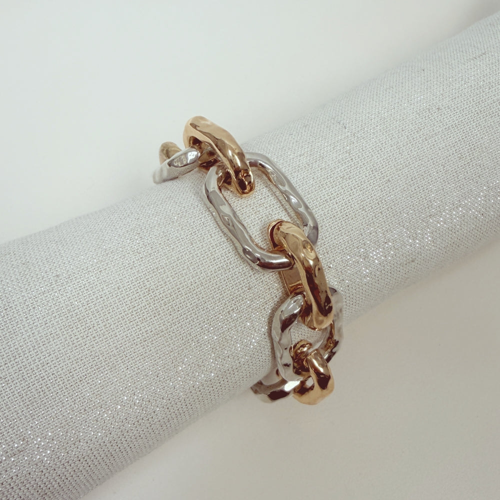 Gold and Silver Open Chain Stretch Bracelet