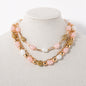 White, Pink, and Natural Stone with Gold Chain Layered 16"-18"Necklace