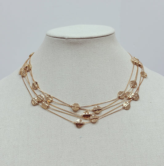Multi Layered Thin Gold Chain with Disk 16"-18" Necklace