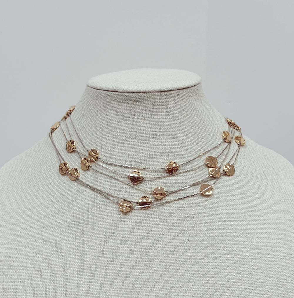 Multi Layered Thin Gold and Silver Chain with Disk 16"-18" Necklace