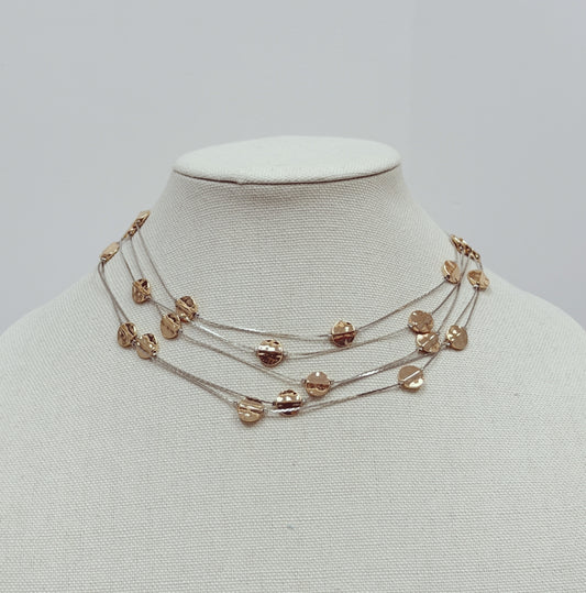 Multi Layered Thin Gold and Silver Chain with Disk 16"-18" Necklace