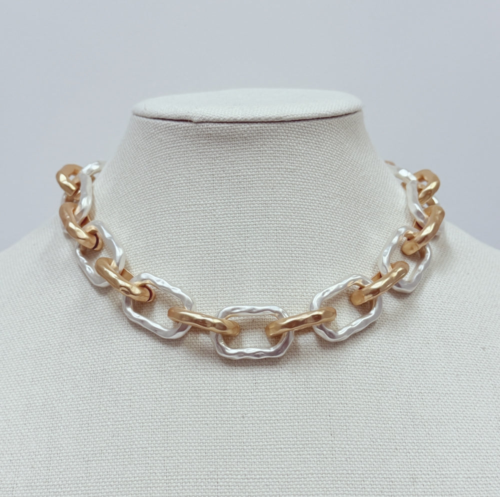 Hammered Matte Gold and Silver Open Chain 16"-18" Necklace