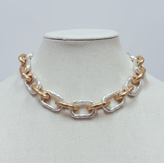 Hammered Matte Gold and Silver Open Chain 16"-18" Necklace