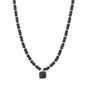 Black Crystal Beaded with Black Square Crystal Charm 16"-18" Necklace