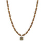 Brown Crystal Beaded with Brown Square Crystal Charm 16"-18" Necklace