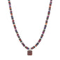 Dark Multi Crystal Beaded with Brown Square Crystal Charm 16"-18" Necklace