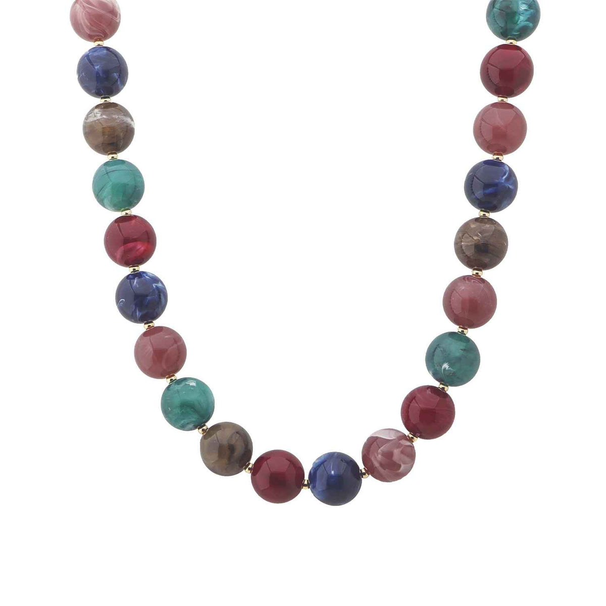 Dark Multi Stone 10MM Beaded  16"-18" Necklace