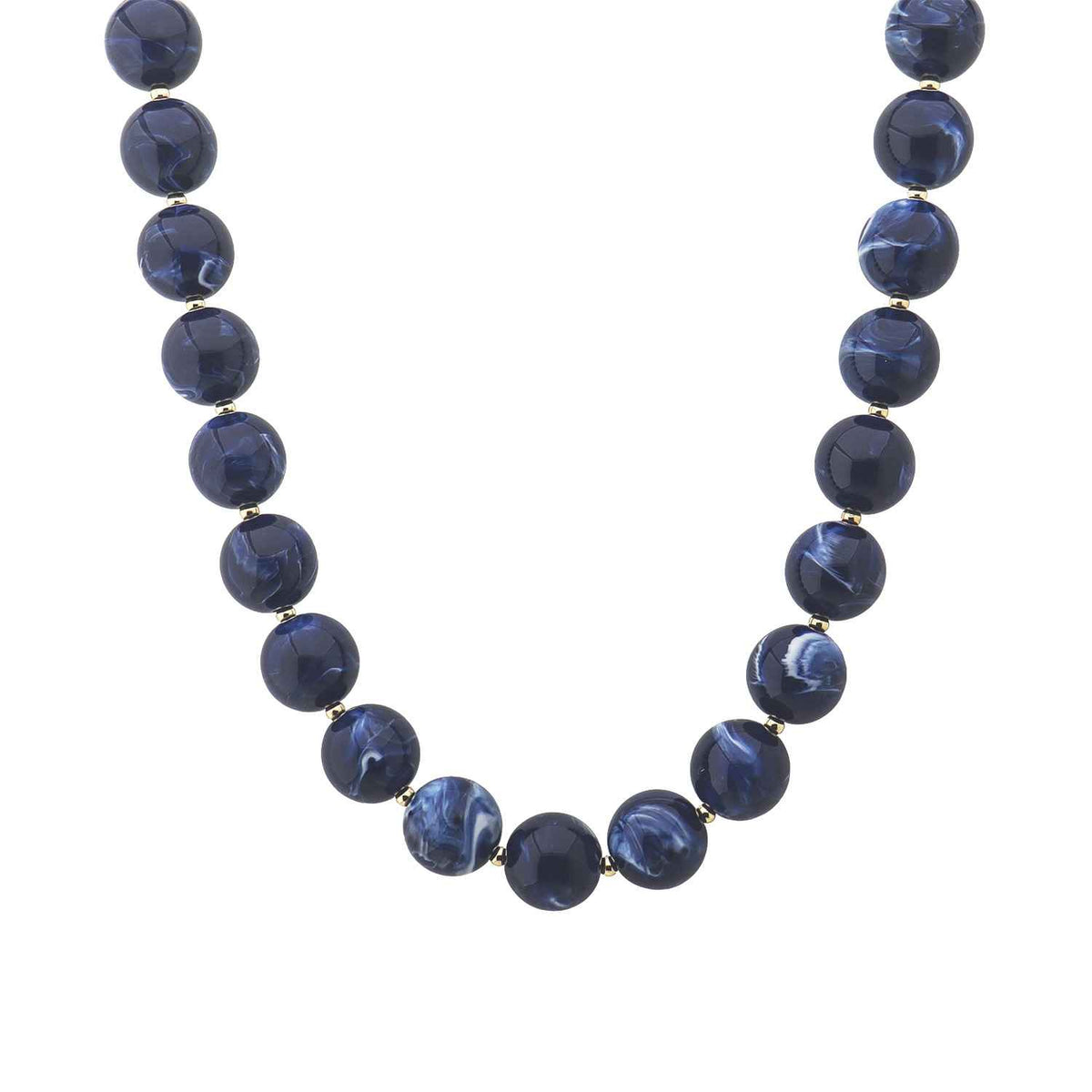 Navy Stone 10MM Beaded  16"-18" Necklace