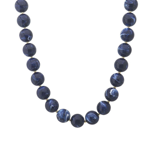 Navy Stone 10MM Beaded  16"-18" Necklace