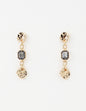 Gold Hammered Coin with Black Diamond Crystal Drop 2" Earring