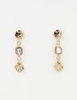 Gold Hammered Coin with Clear Crystal Drop 2" Earring