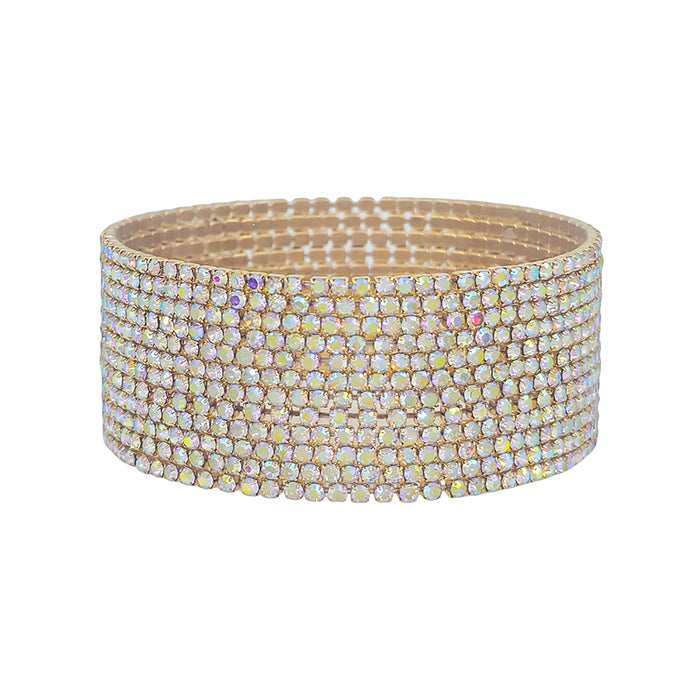 AB Crystal and Gold Set of 12 Thin Stretch Bracelets