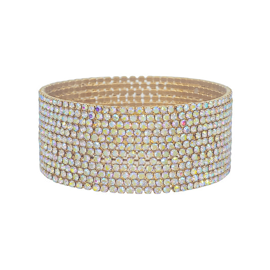 AB Crystal and Gold Set of 12 Thin Stretch Bracelets