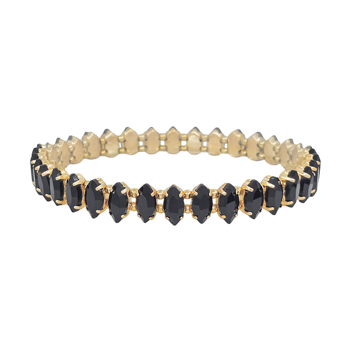 Black Marque Crystal and Gold Stretch Bracelet