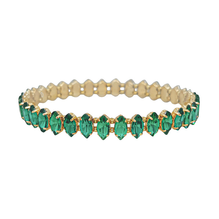 Green Marque Crystal and Gold Stretch Bracelet