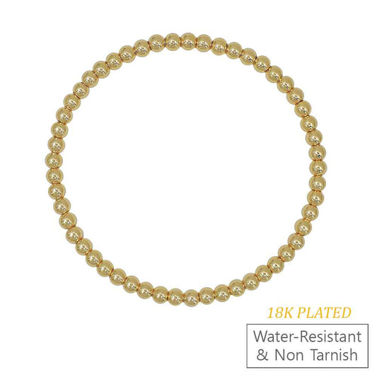 4MM 18K Gold Beaded Waterproof Non Tarnish Stretch Bracelet