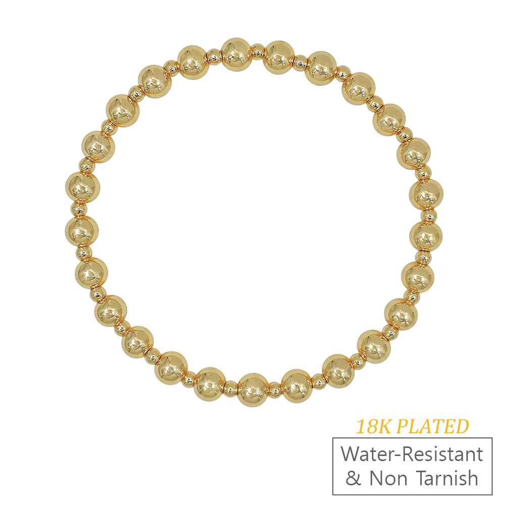 6MM &4MM 18K Gold Beaded Waterproof Non Tarnish Stretch Bracelet